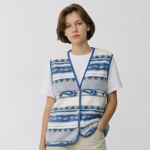 Vintage Jessie Blue Southwestern Fleece Button Vest